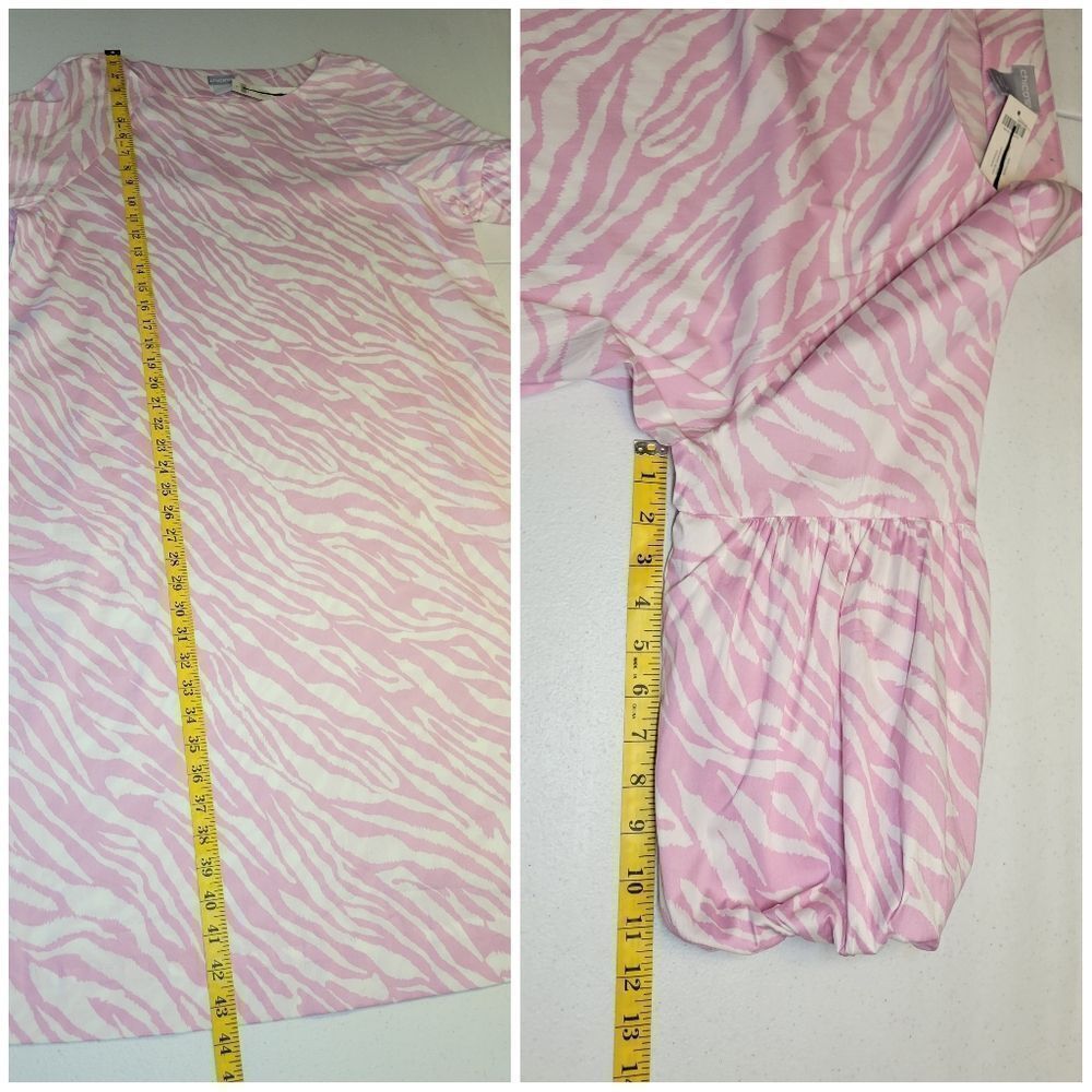 Chico's Dress Pink Zebra Print Ballon Sleeve Midi Dress Poplin Stretch NEW - Picture 14 of 16
